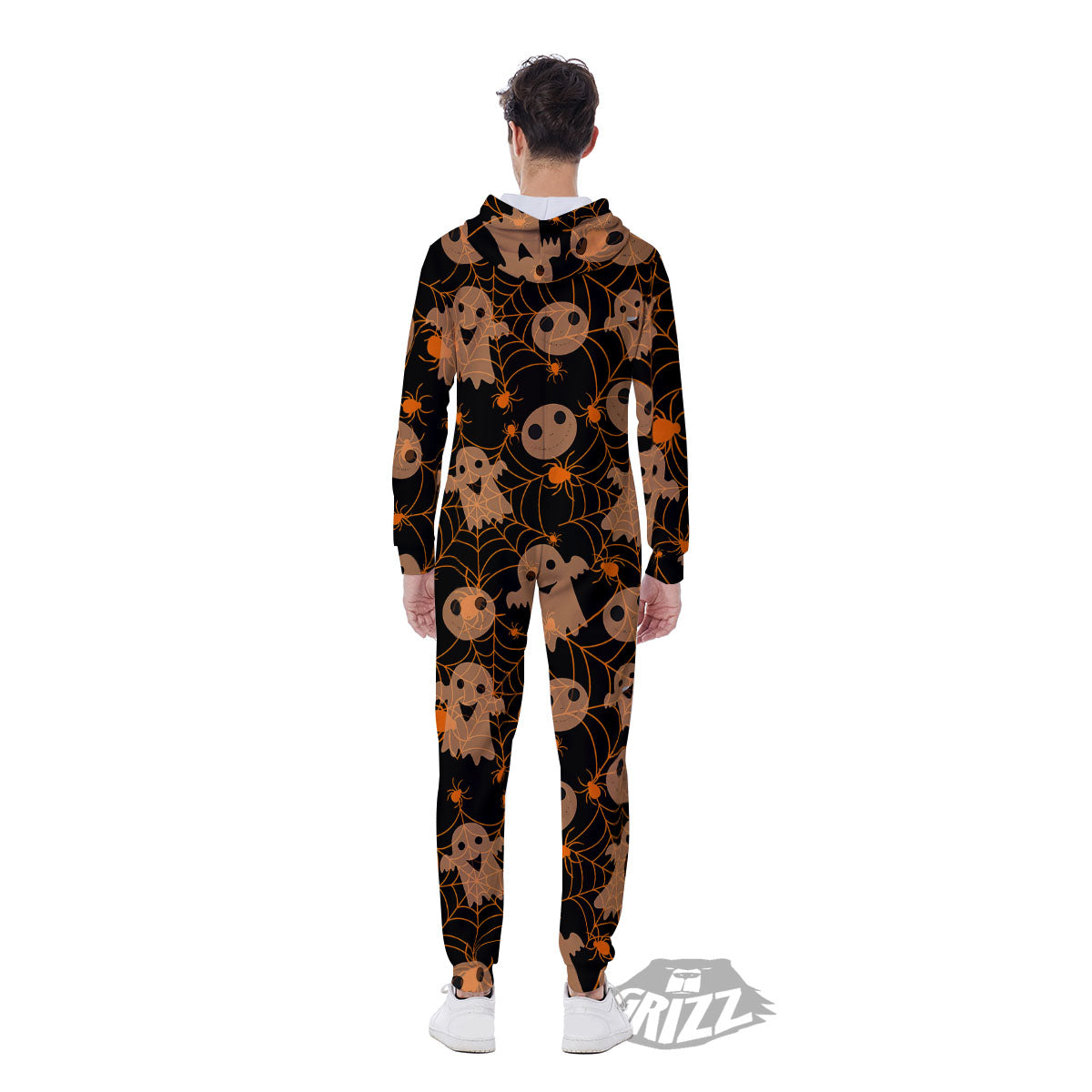 Spider Web Halloween Print Pattern Men's Jumpsuit-grizzshop