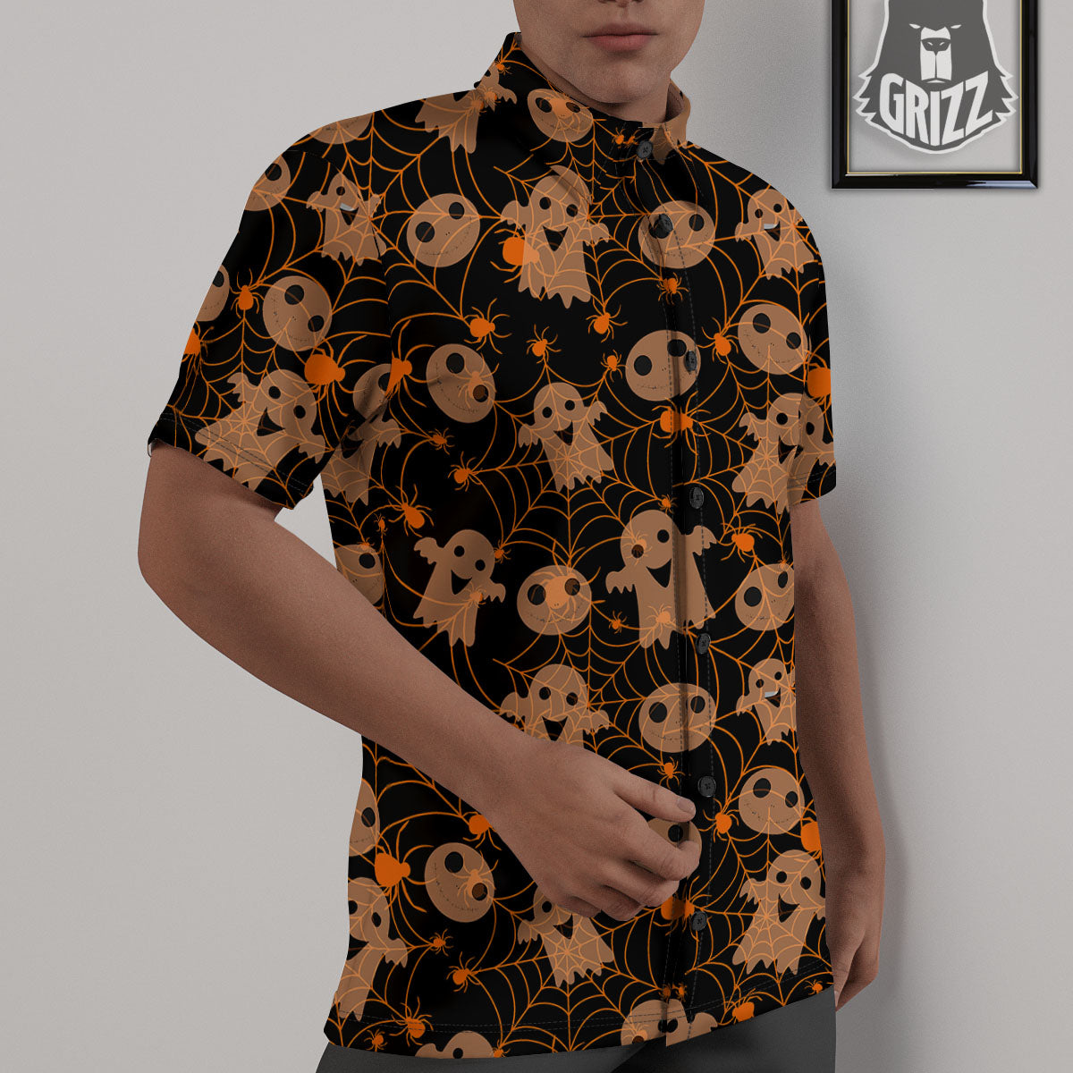 Spider Web Halloween Print Pattern Untucked Shirts-grizzshop