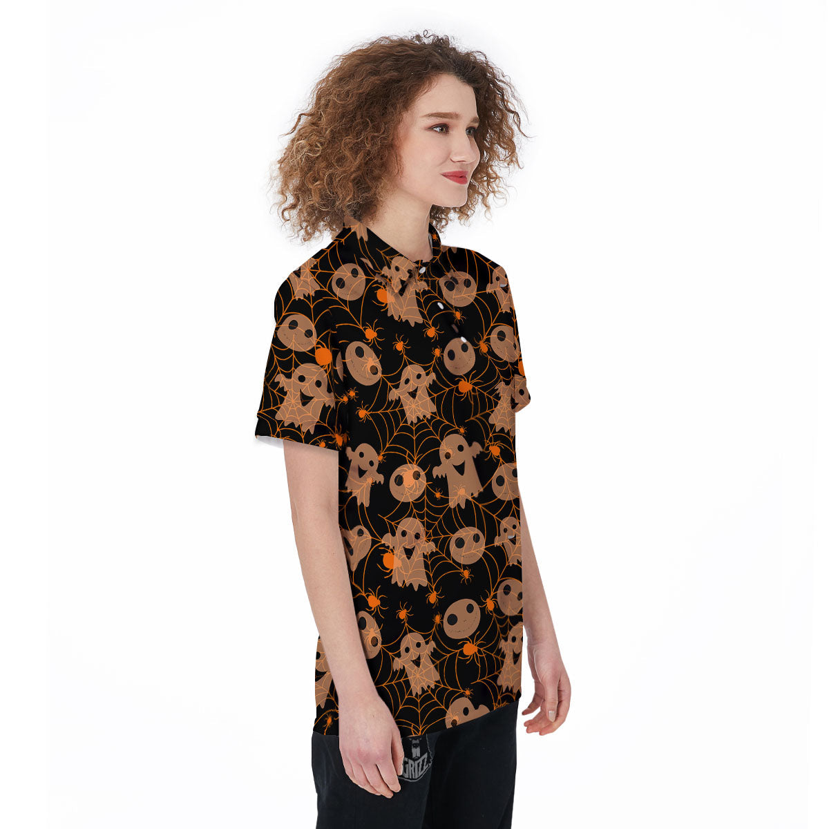 Spider Web Halloween Print Pattern Women's Golf Shirts-grizzshop