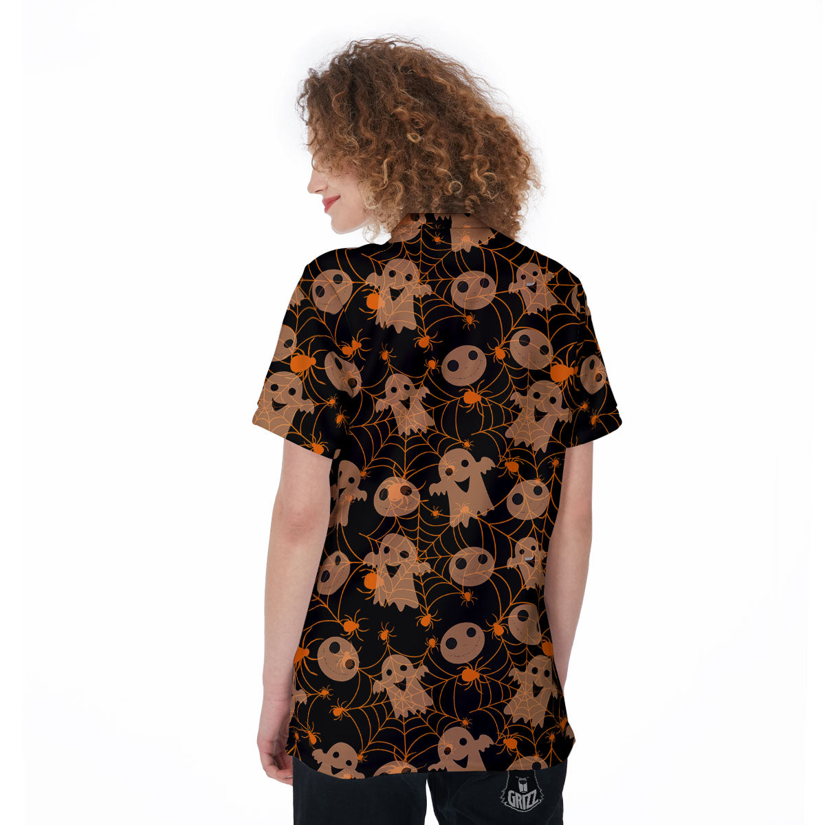 Spider Web Halloween Print Pattern Women's Golf Shirts-grizzshop