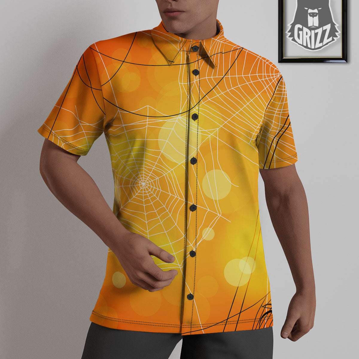 Spider Web Halloween Print Untucked Shirts-grizzshop