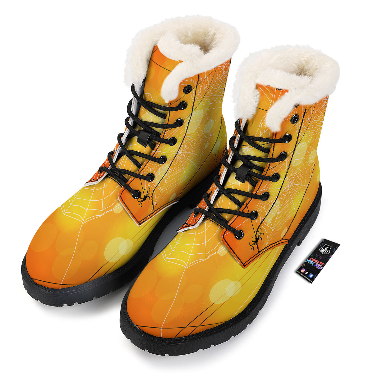 Spider Web Halloween Print Winter Boots-grizzshop
