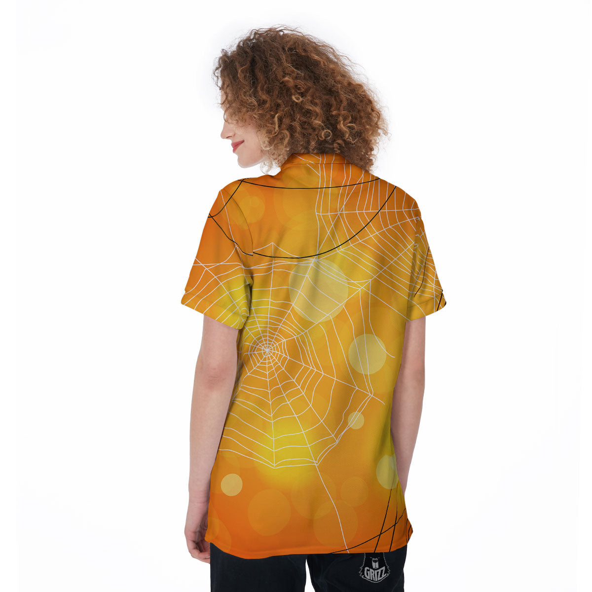Spider Web Halloween Print Women's Golf Shirts-grizzshop