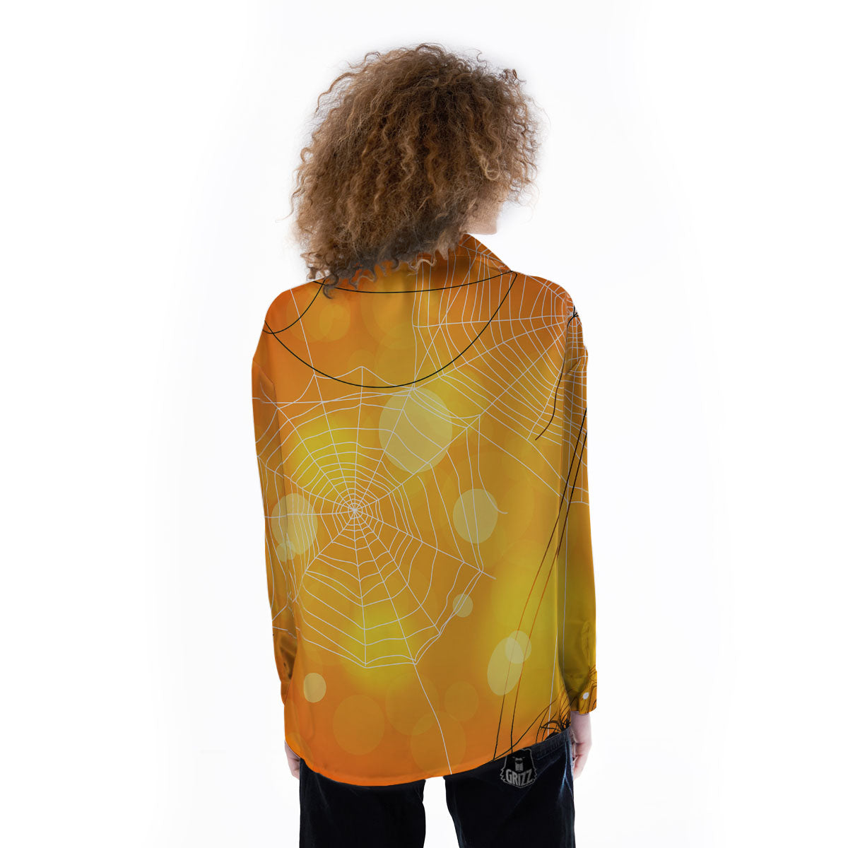 Spider Web Halloween Print Women's Long Sleeve Shirts-grizzshop