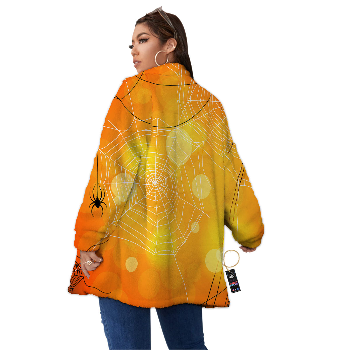 Spider Web Halloween Print Women's Sherpa Jacket-grizzshop