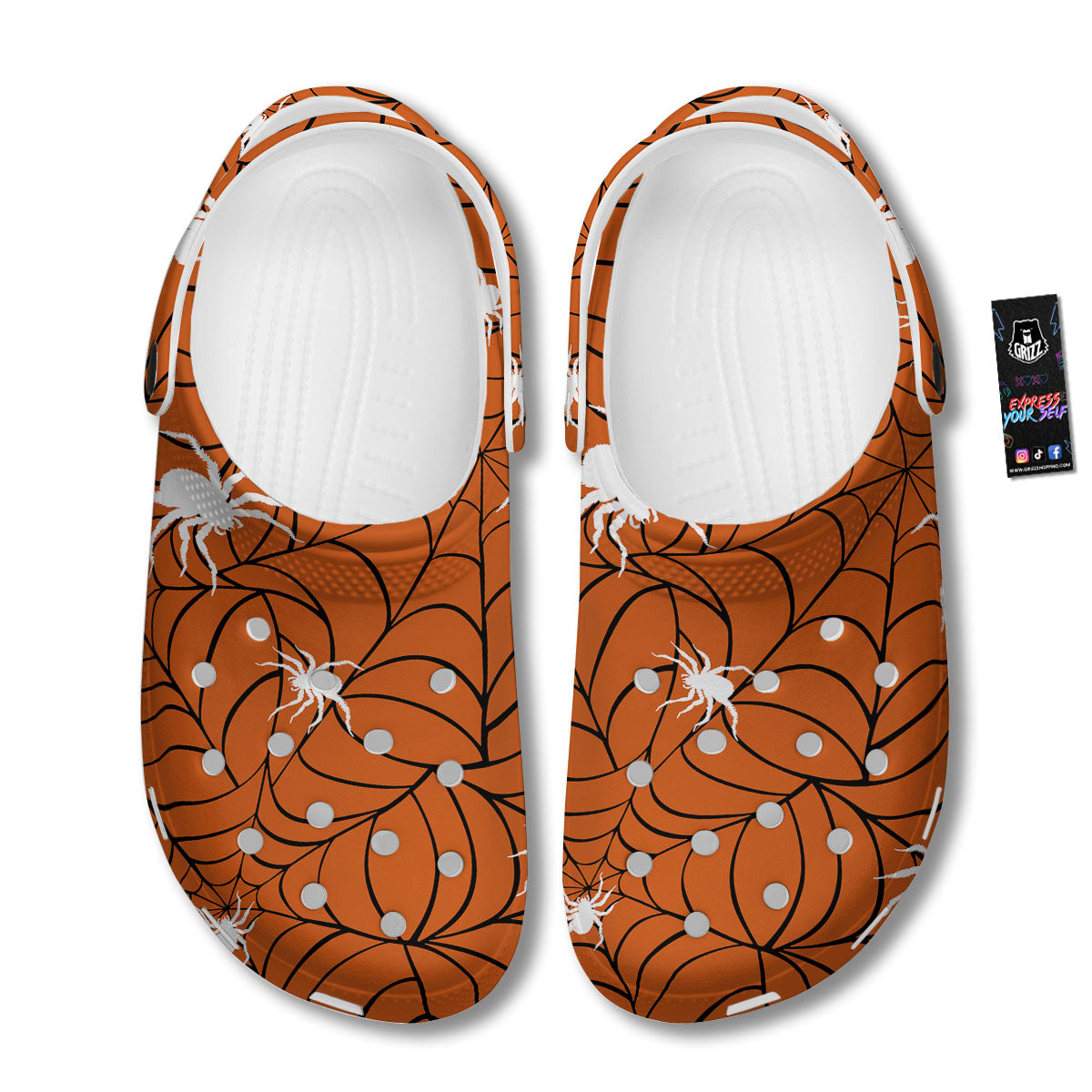 Spider Web Orange And Black Print Clog-grizzshop