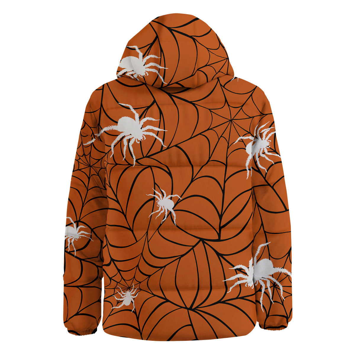 Spider Web Orange And Black Print Down Jacket-grizzshop