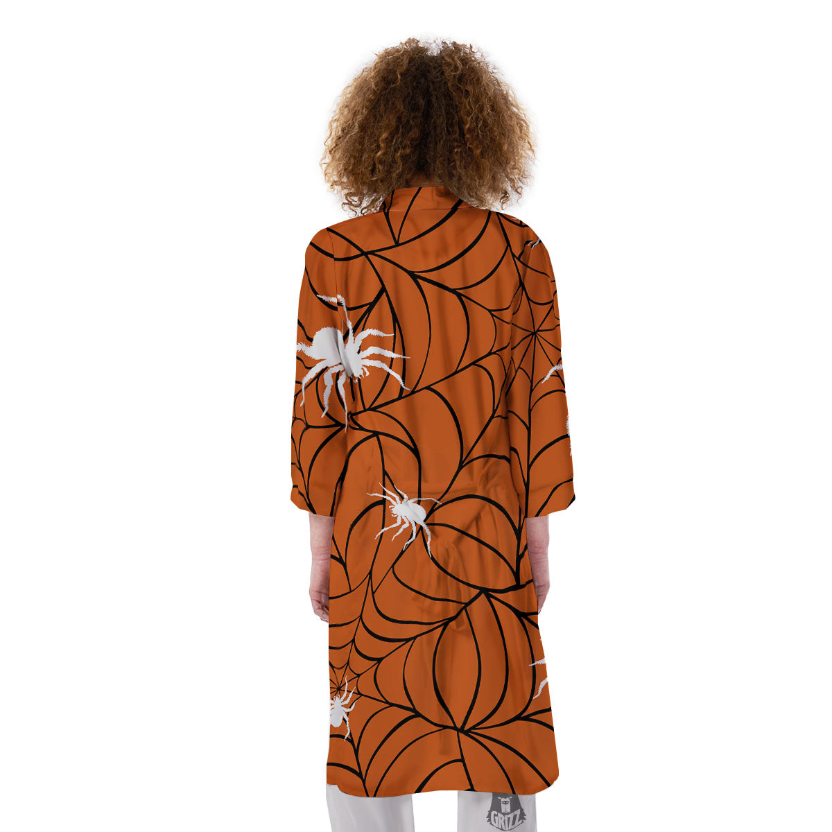Spider Web Orange And Black Print Kimono-grizzshop