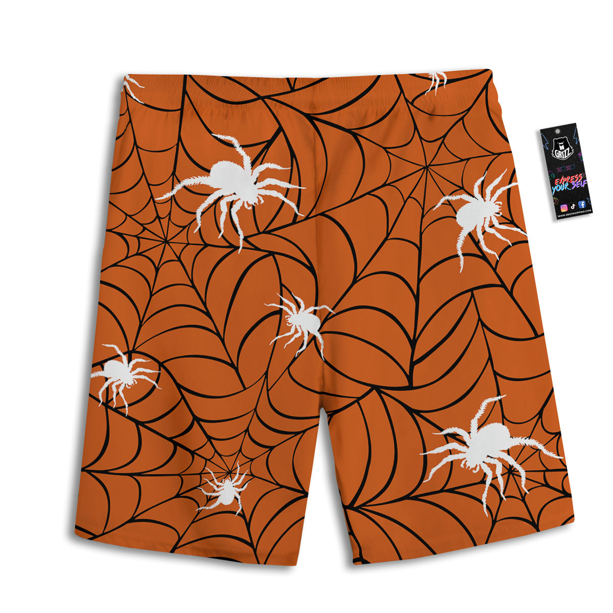 Spider Web Orange And Black Print Men's Athletic Shorts