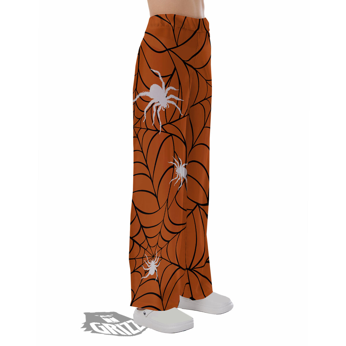 Spider Web Orange And Black Print Pajama Pants-grizzshop