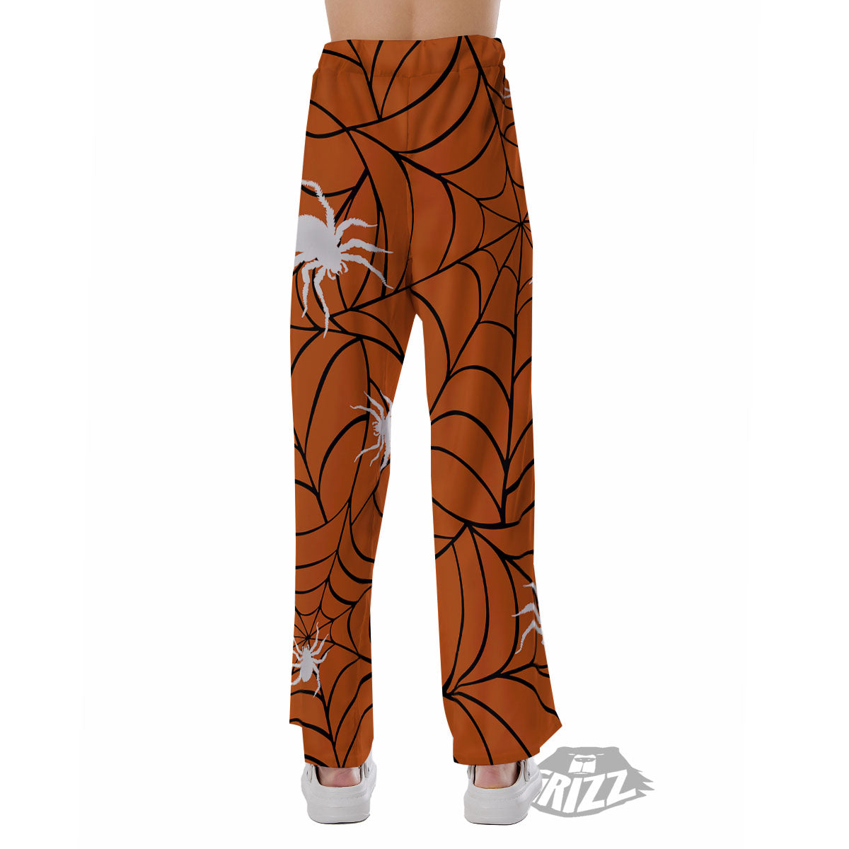 Spider Web Orange And Black Print Pajama Pants-grizzshop