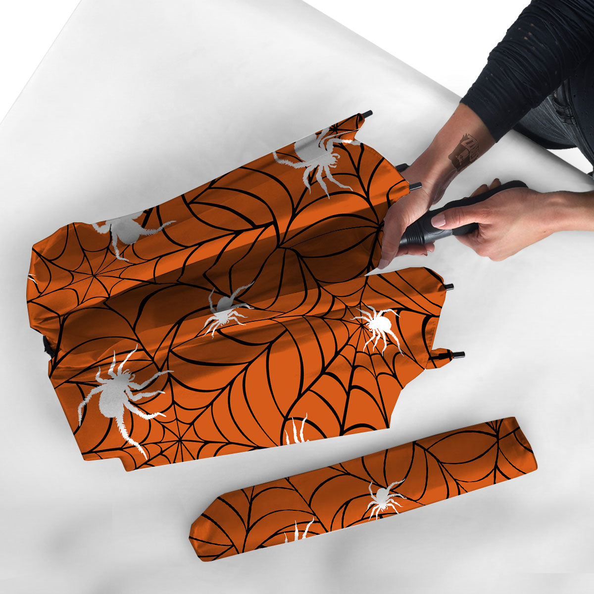 Spider Web Orange And Black Print Umbrella-grizzshop