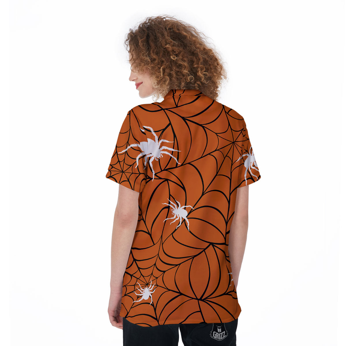 Spider Web Orange And Black Print Women's Golf Shirts-grizzshop