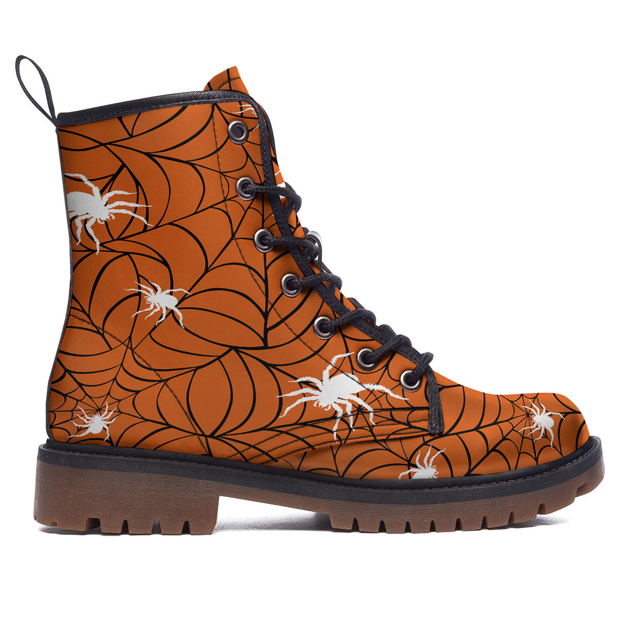 Spider Web Orange And Black Print Work Boots-grizzshop