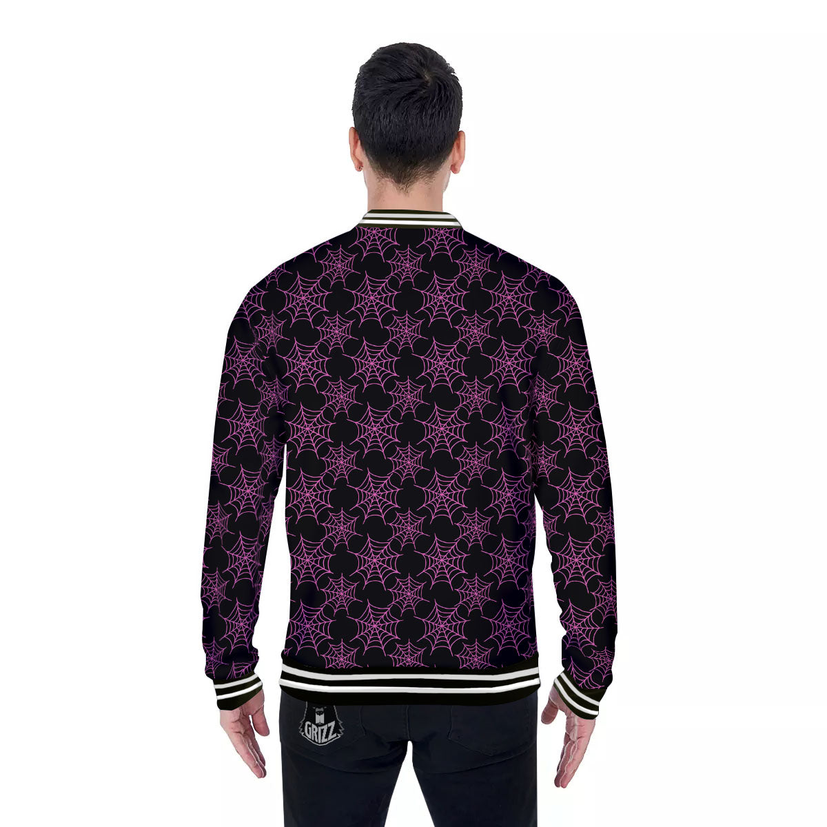 Spider Web Pink And Black Print Pattern Baseball Jacket-grizzshop
