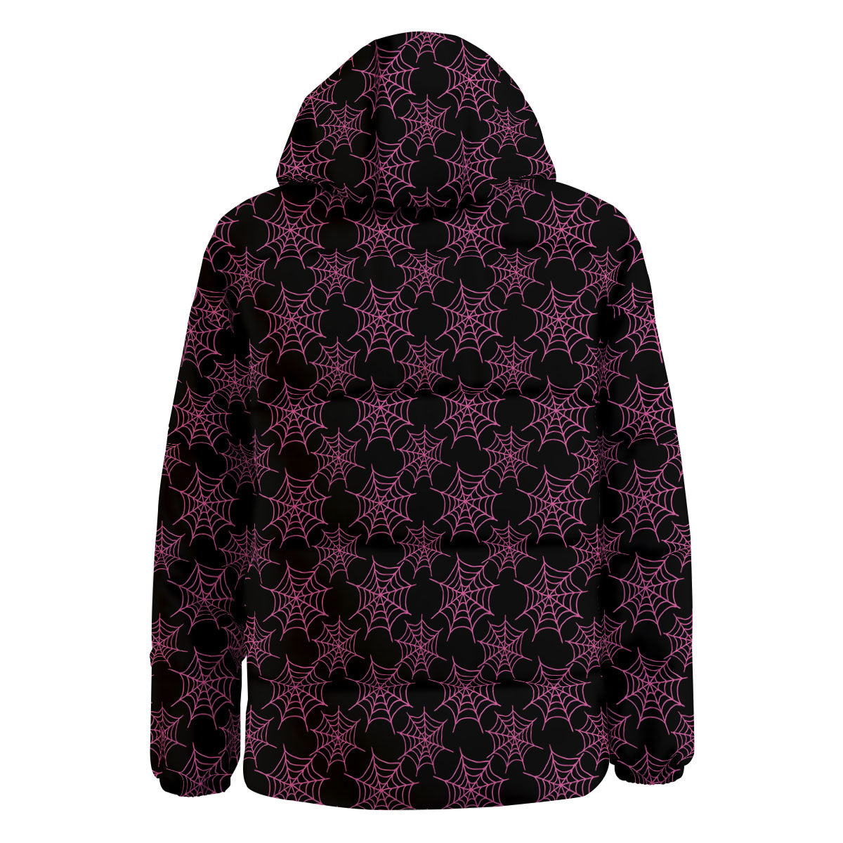 Spider Web Pink And Black Print Pattern Down Jacket-grizzshop
