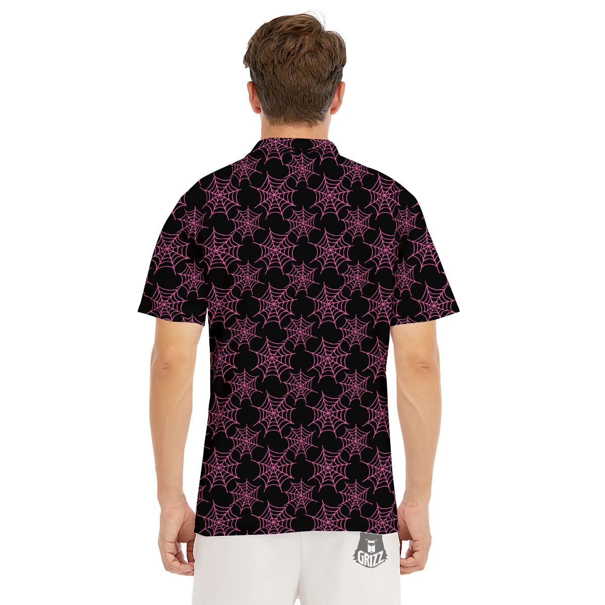 Spider Web Pink And Black Print Pattern Men's Golf Shirts-grizzshop