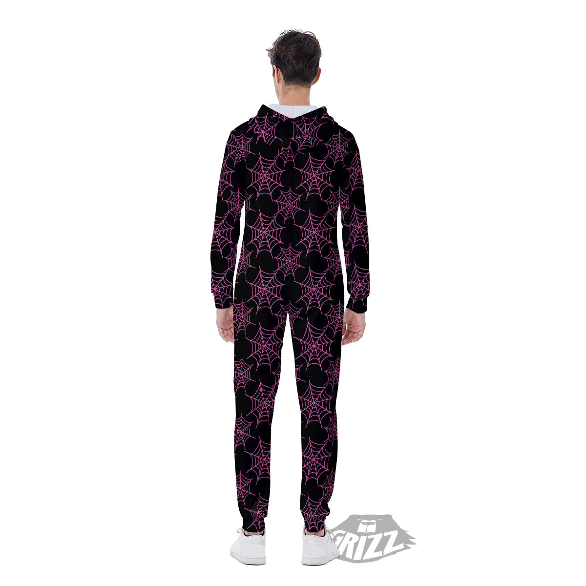 Spider Web Pink And Black Print Pattern Men's Jumpsuit-grizzshop