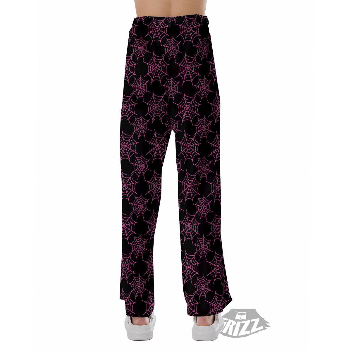 Spider Web Pink And Black Print Pattern Pajama Pants-grizzshop