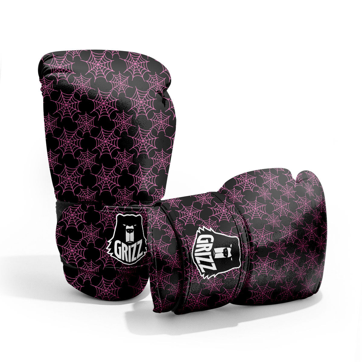 Spider Web Pink And Black Print Pattern Pro Boxing Glove