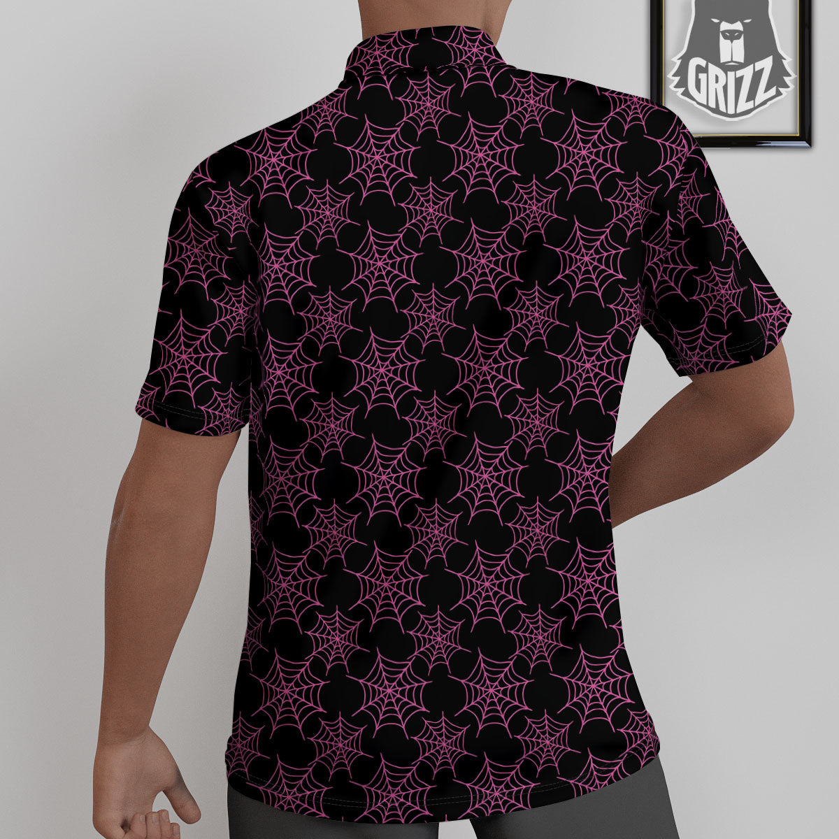 Spider Web Pink And Black Print Pattern Untucked Shirts-grizzshop