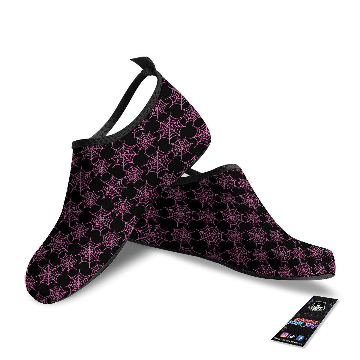 Spider Web Pink And Black Print Pattern Water Shoes-grizzshop