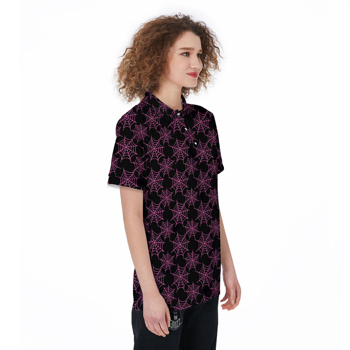 Spider Web Pink And Black Print Pattern Women's Golf Shirts-grizzshop