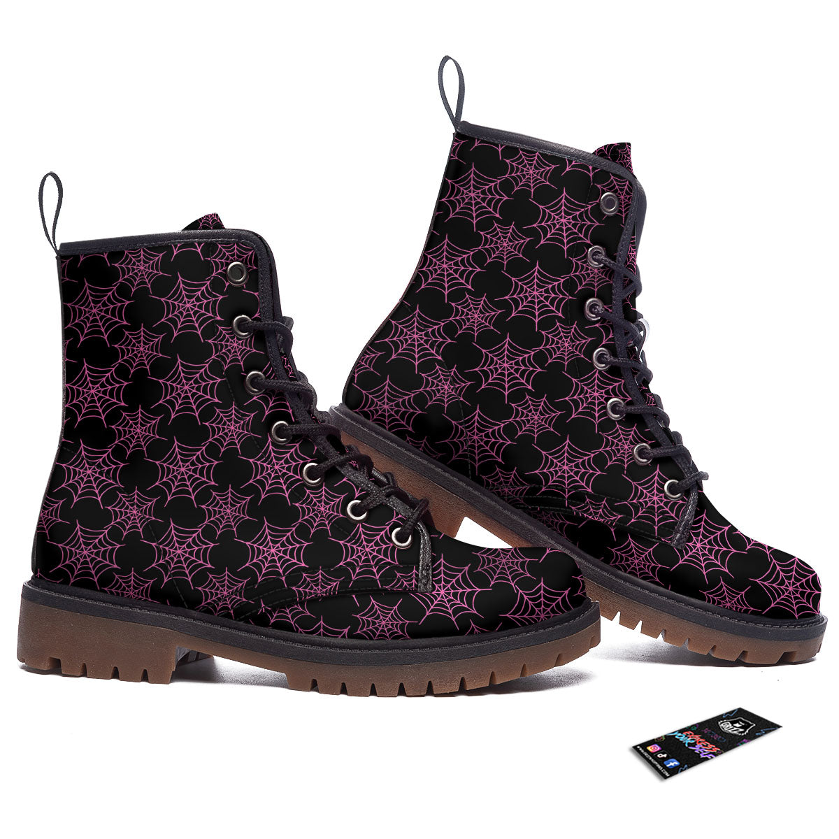 Spider Web Pink And Black Print Pattern Work Boots-grizzshop