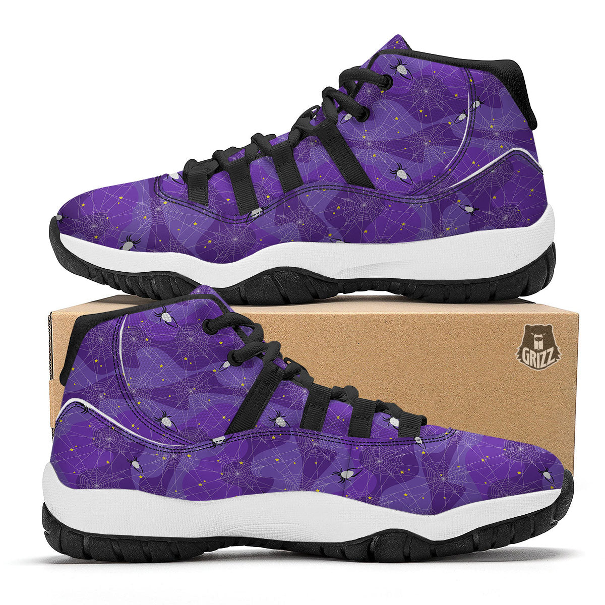 Spider Web Purple Print Pattern Black Bball Shoes-grizzshop