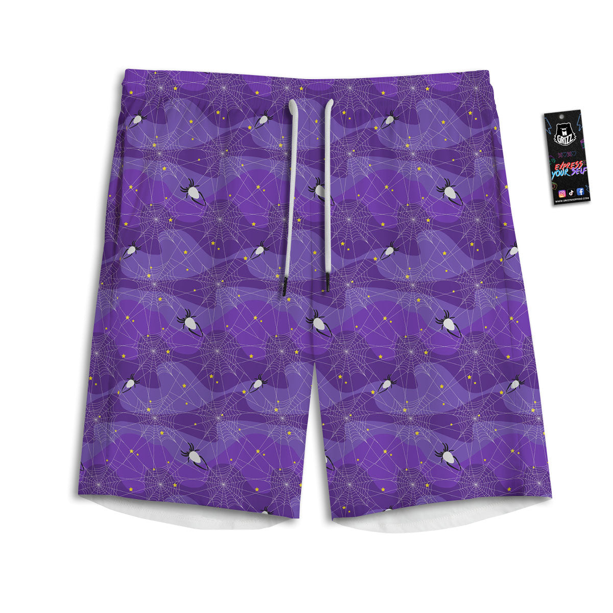 Spider Web Purple Print Pattern Men's Athletic Shorts