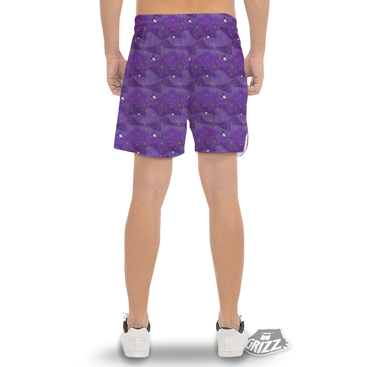 Spider Web Purple Print Pattern Men's Gym Shorts-grizzshop