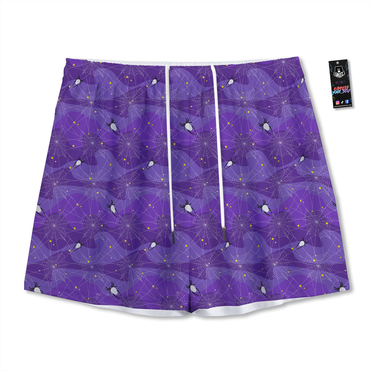 Spider Web Purple Print Pattern Mesh Shorts-grizzshop