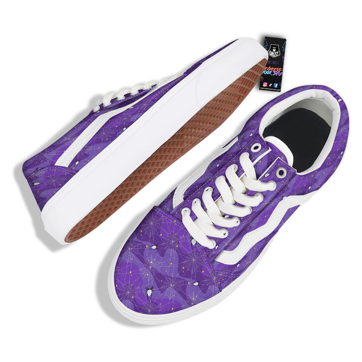 Spider Web Purple Print Pattern Skate Shoes-grizzshop