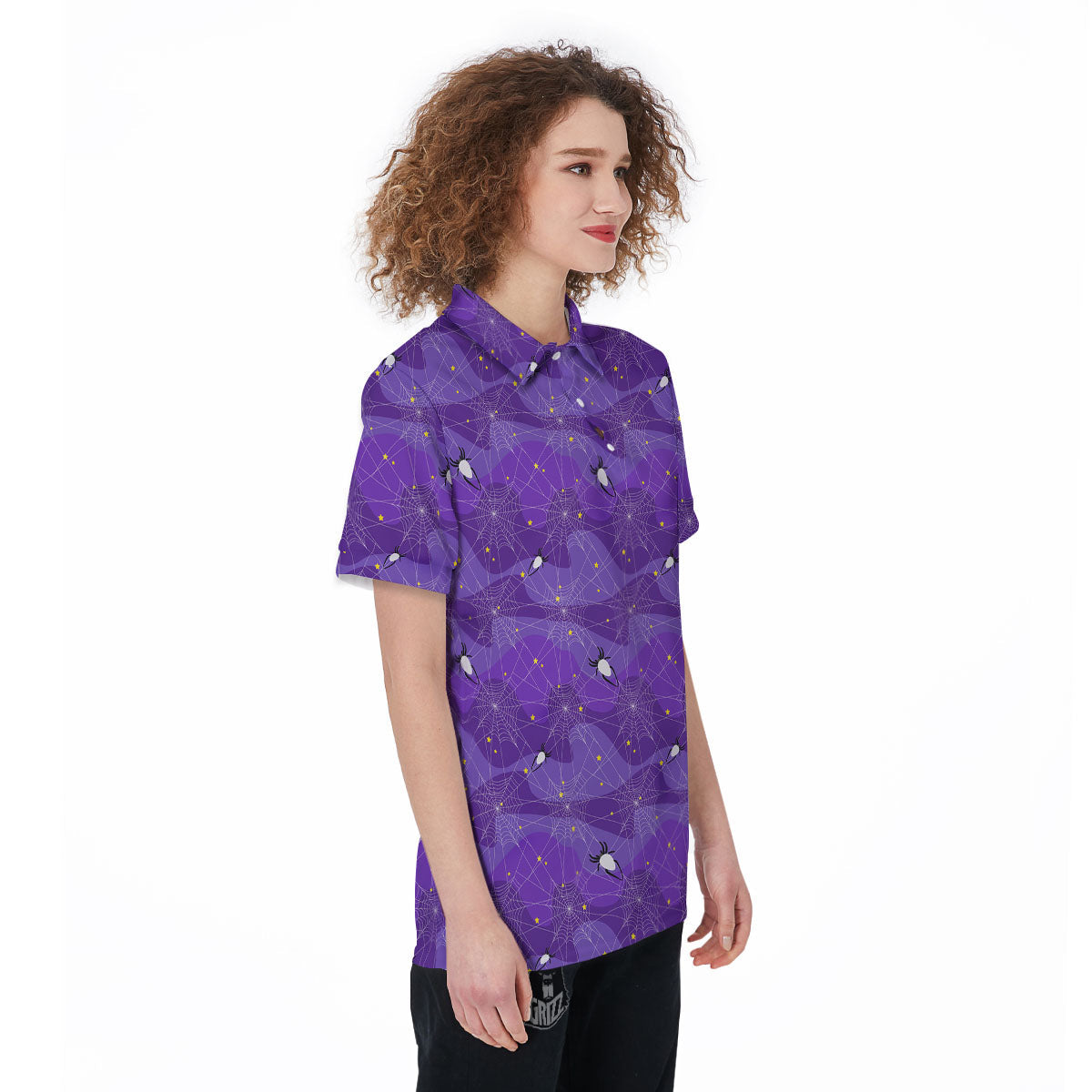 Spider Web Purple Print Pattern Women's Golf Shirts-grizzshop