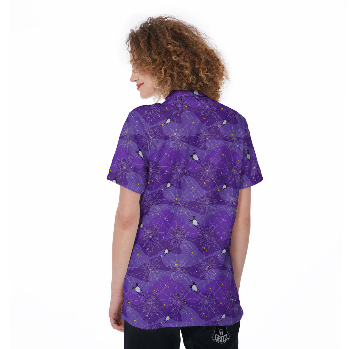 Spider Web Purple Print Pattern Women's Golf Shirts-grizzshop