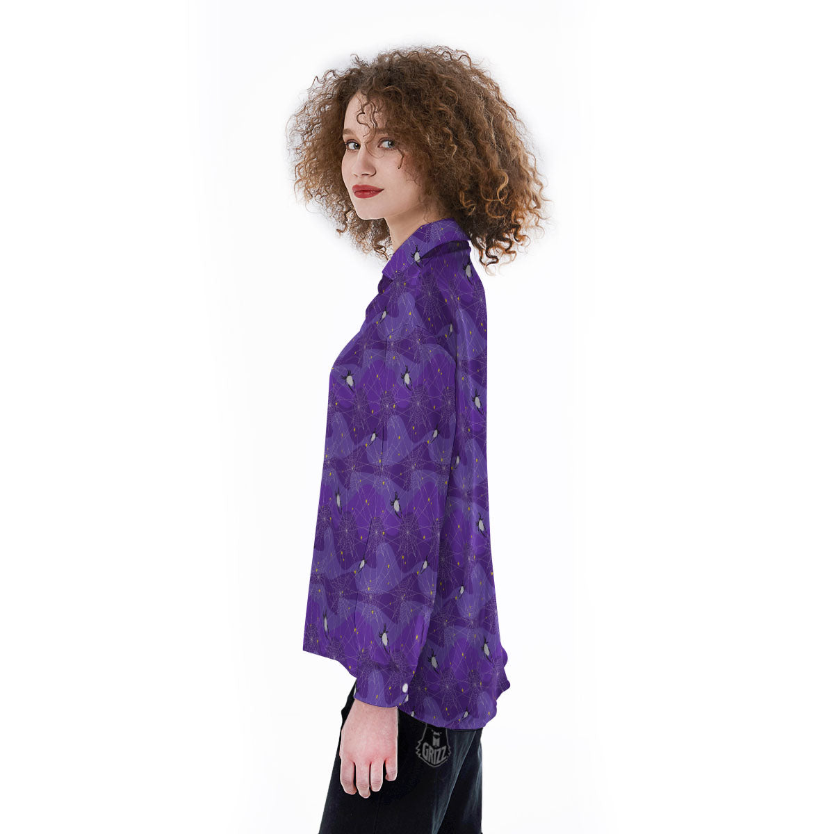 Spider Web Purple Print Pattern Women's Long Sleeve Shirts-grizzshop