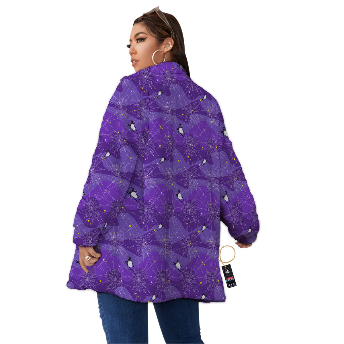 Spider Web Purple Print Pattern Women's Sherpa Jacket-grizzshop