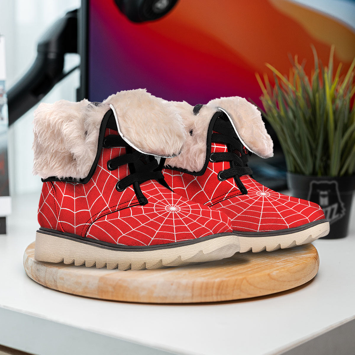 Spider Web Red Print Snow Boots-grizzshop