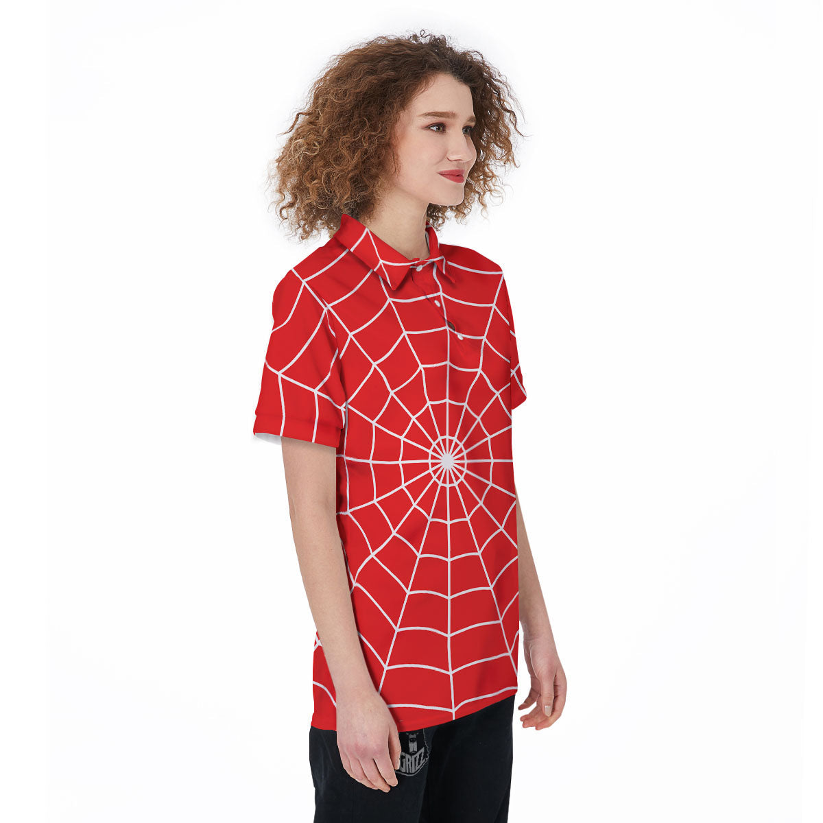 Spider Web Red Print Women's Golf Shirts-grizzshop