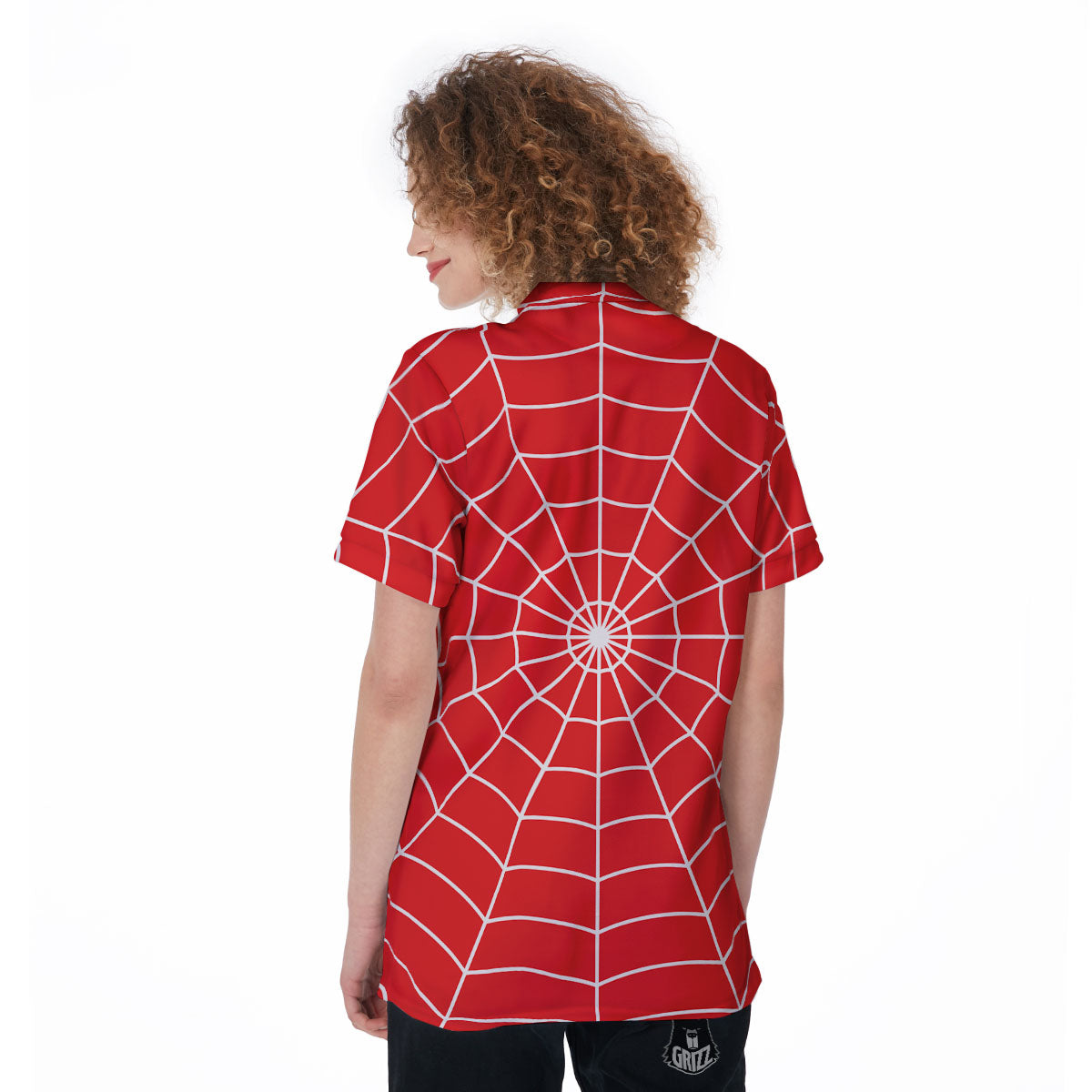 Spider Web Red Print Women's Golf Shirts-grizzshop