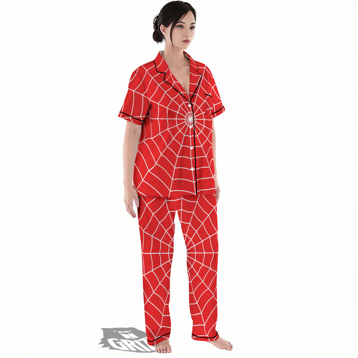 Spider Web Red Print Women's Pajamas Set-grizzshop