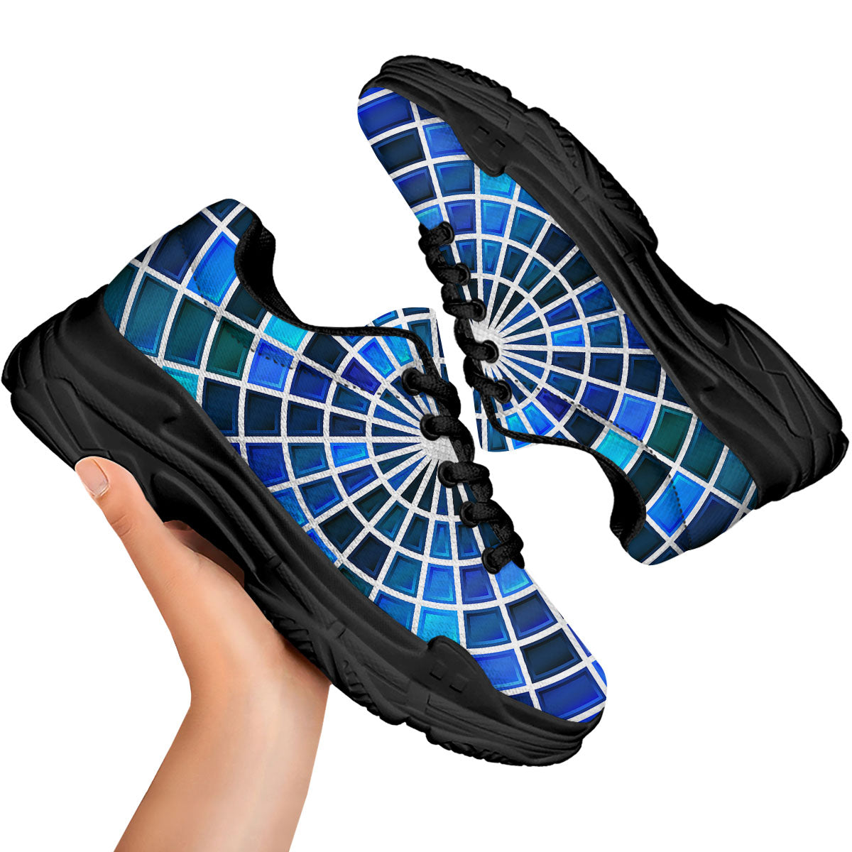 Spider Web Stained Mosaic Print Black Chunky Shoes-grizzshop