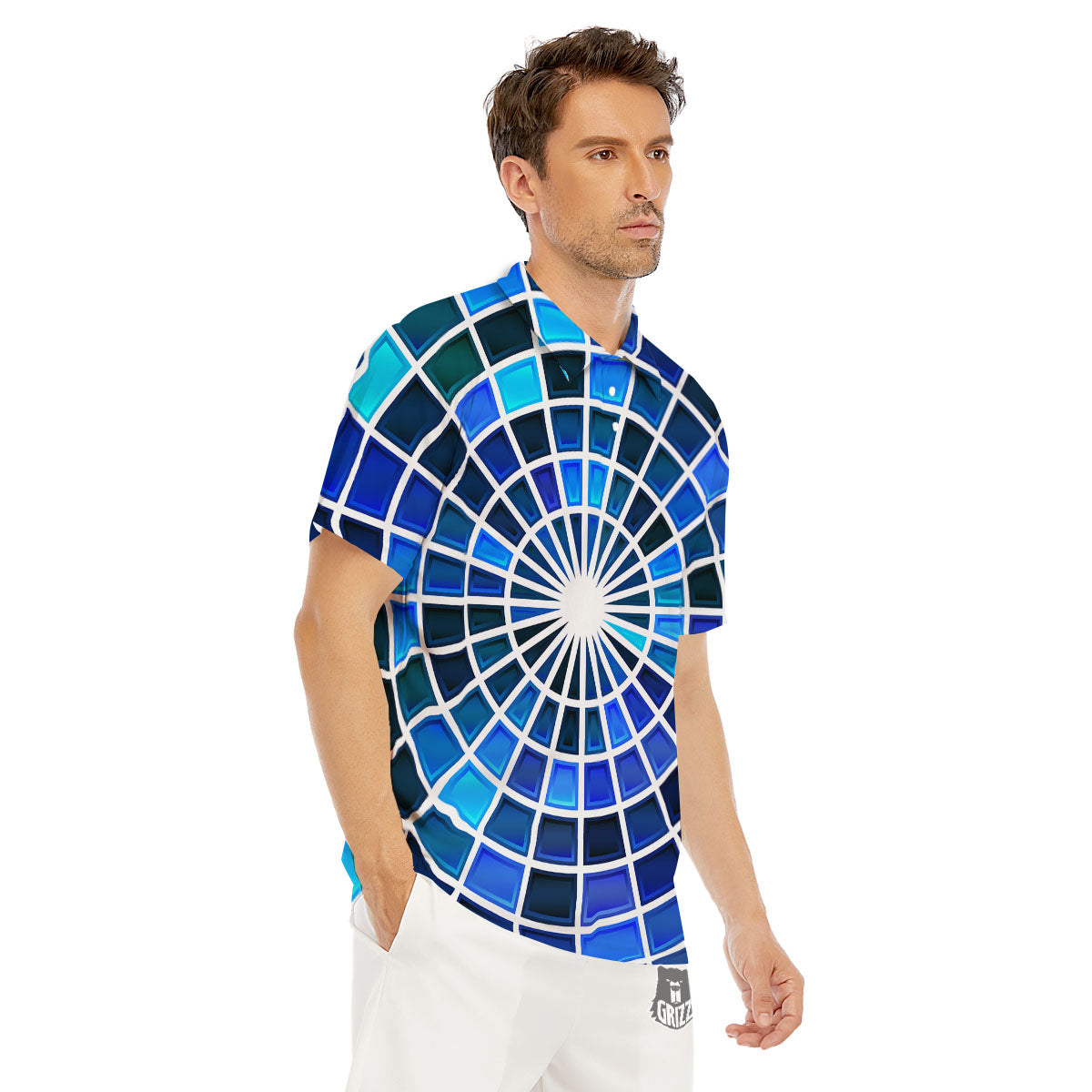 Spider Web Stained Mosaic Print Men's Golf Shirts-grizzshop