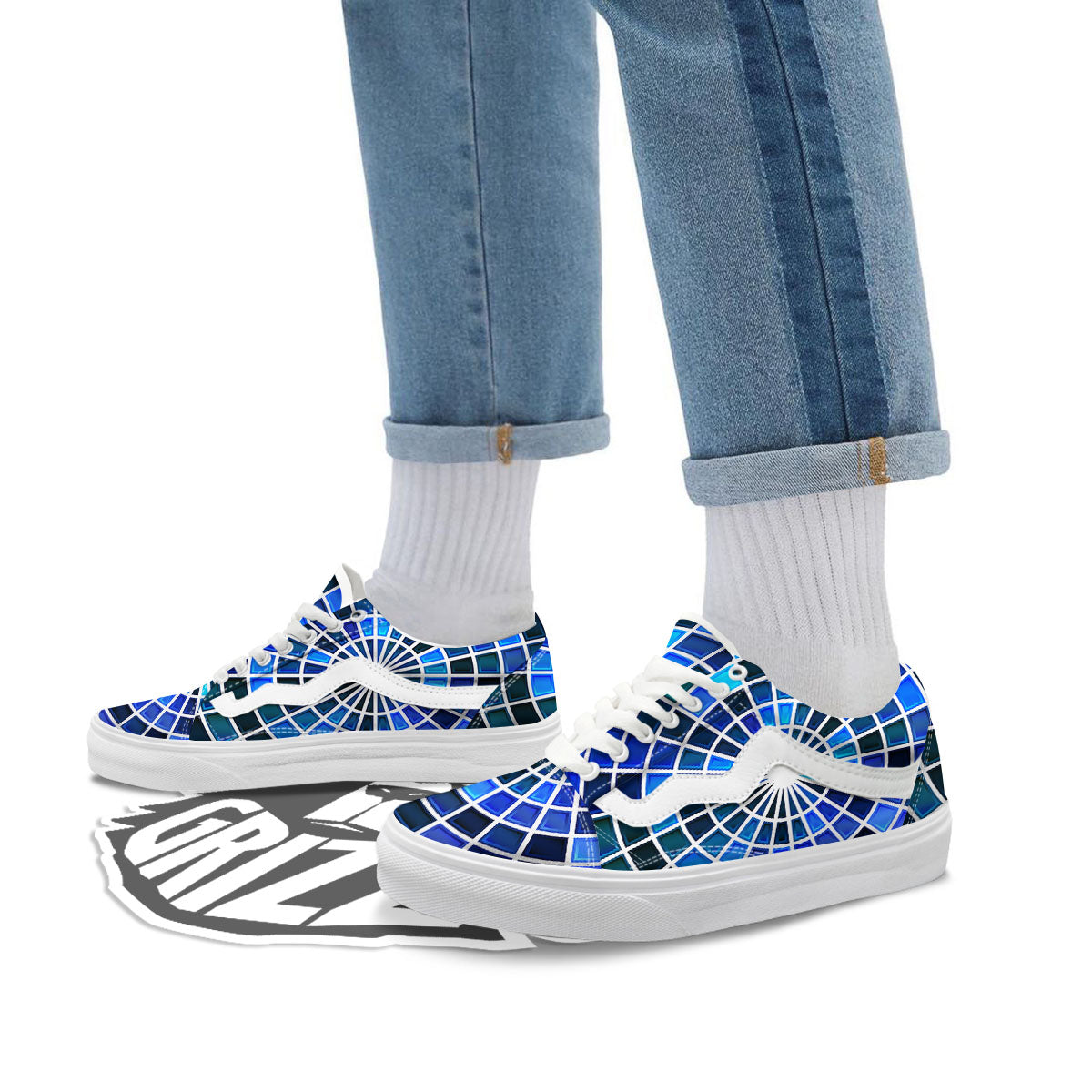 Spider Web Stained Mosaic Print Skate Shoes-grizzshop