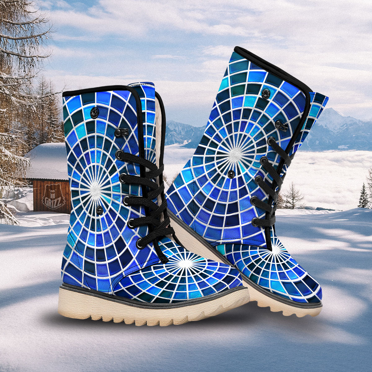 Spider Web Stained Mosaic Print Snow Boots-grizzshop