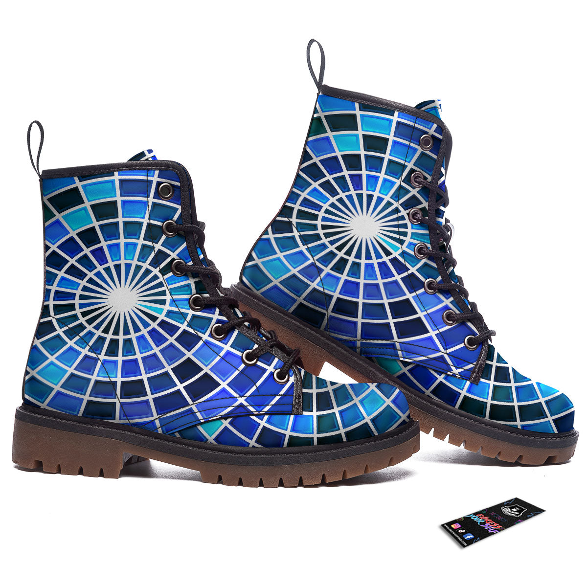 Spider Web Stained Mosaic Print Work Boots-grizzshop