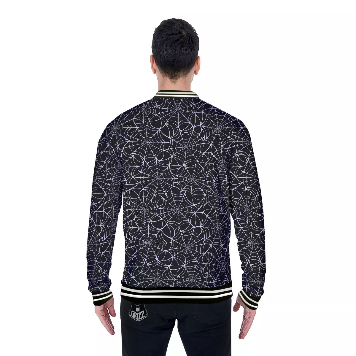 Spider Web White And Black Print Pattern Baseball Jacket-grizzshop