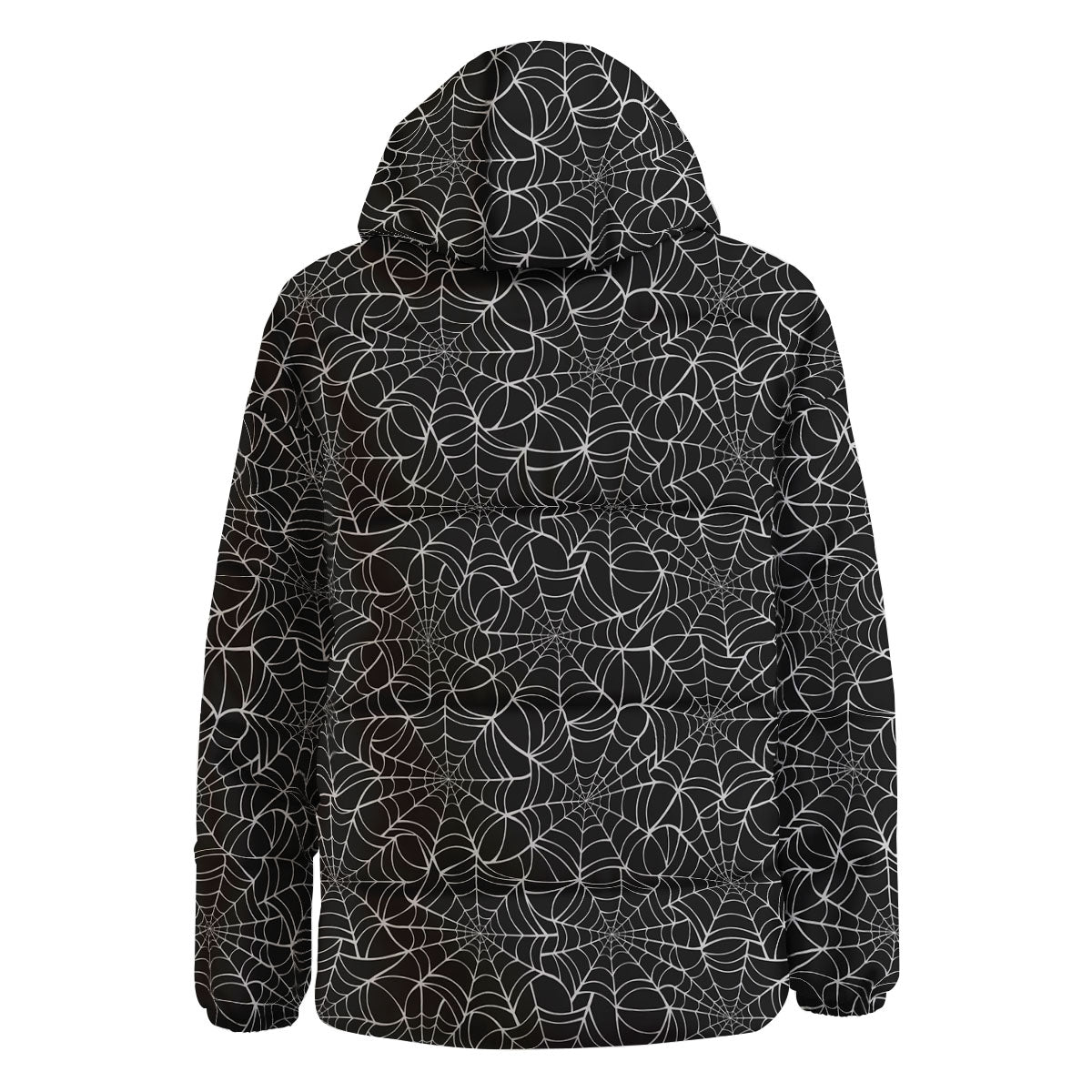 Spider Web White And Black Print Pattern Down Jacket-grizzshop