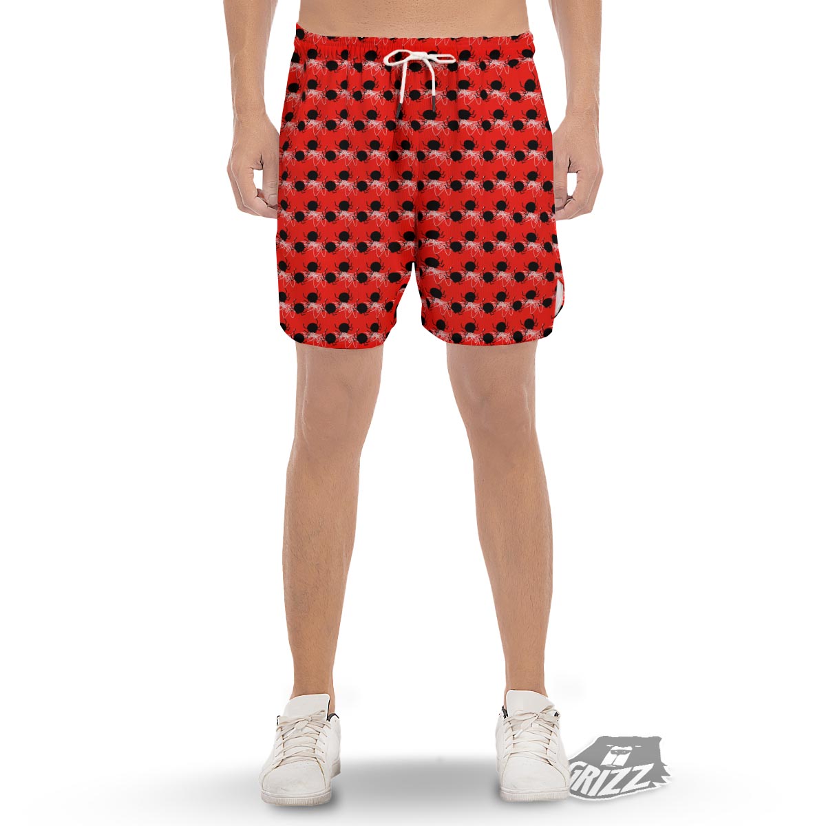 Spider Web White And Red Print Pattern Men's Gym Shorts-grizzshop