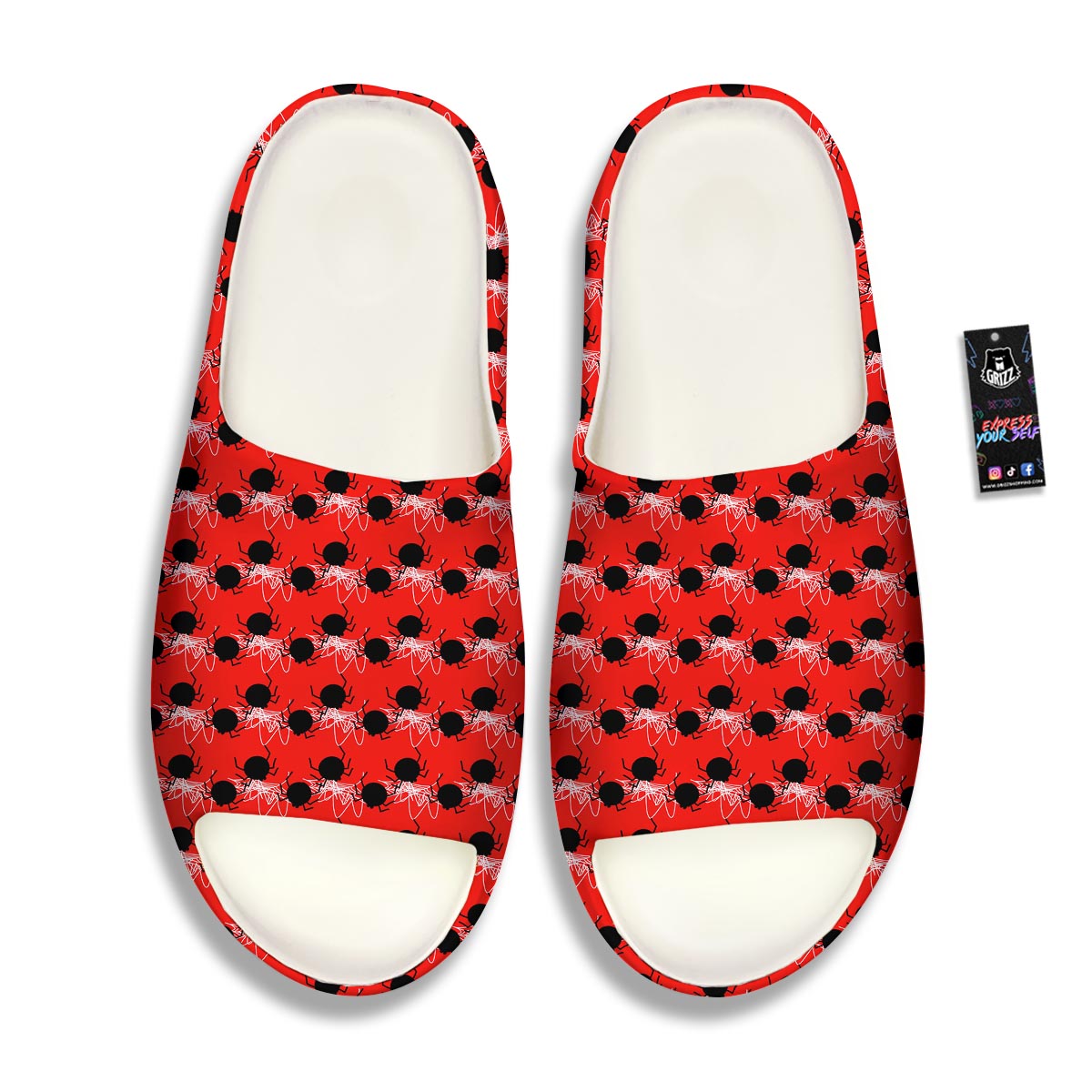 Spider Web White And Red Print Pattern Sandals-grizzshop